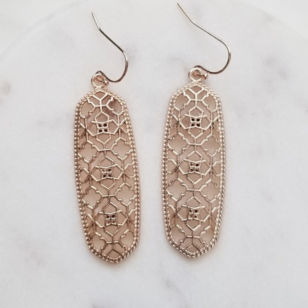 5 for $25 Rose Gold Geometric Statement Earrings - Picture 2 of 3